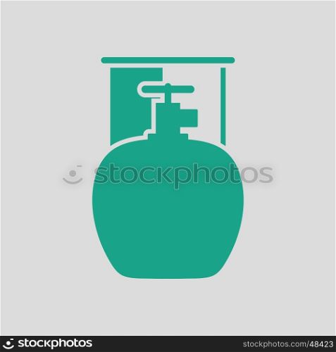 Camping gas container icon. Gray background with green. Vector illustration.