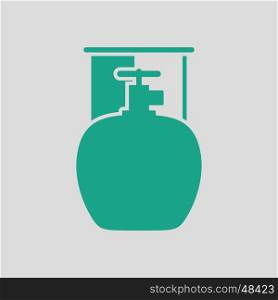 Camping gas container icon. Gray background with green. Vector illustration.