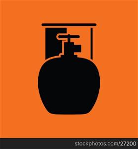 Camping gas container icon. Orange background with black. Vector illustration.