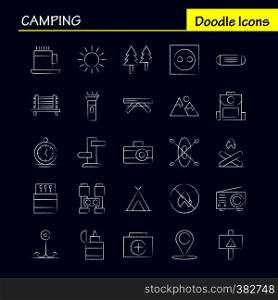 Camping Hand Drawn Icon Pack For Designers And Developers. Icons Of Bench, Camping, Outdoor, Travel, Camping, Match, Outdoor, Fire, Vector