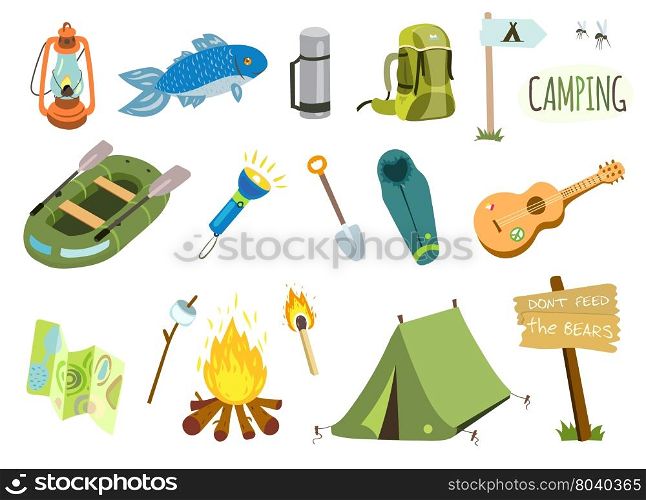 camping hiking icons set. camping hiking icons set vector art illustration