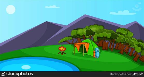 Camping horizontal banner concept. Cartoon illustration of camping vector horizontal banner concept for web. Camping horizontal banner, cartoon style