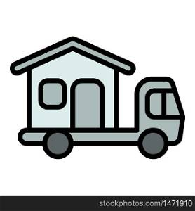 Camping house truck icon. Outline camping house truck vector icon for web design isolated on white background. Camping house truck icon, outline style