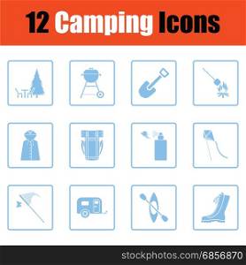 Camping icon set. Camping icon set. Blue frame design. Vector illustration.