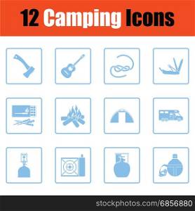 Camping icon set. Camping icon set. Blue frame design. Vector illustration.