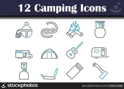 Camping Icon Set. Editable Bold Outline With Color Fill Design. Vector Illustration.