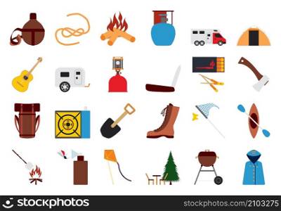 Camping Icon Set. Flat Design. Fully editable vector illustration. Text expanded.