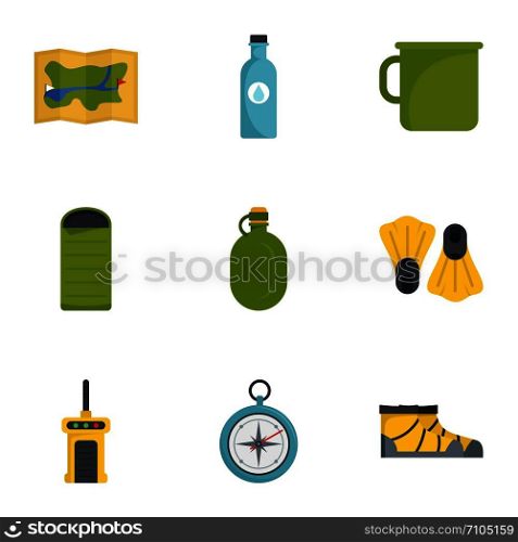 Camping icon set. Flat set of 9 camping vector icons for web design. Camping icon set, flat style