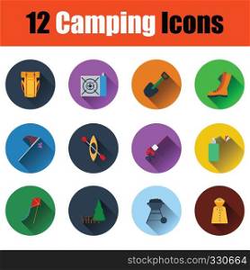 Camping icon set. Full color flat design with shadow. Vector illustration.