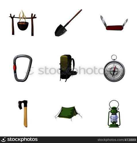 Camping icons set. Cartoon illustration of 9 camping vector icons for web. Camping icons set, cartoon style