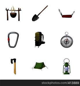 Camping icons set. Cartoon illustration of 9 camping vector icons for web. Camping icons set, cartoon style