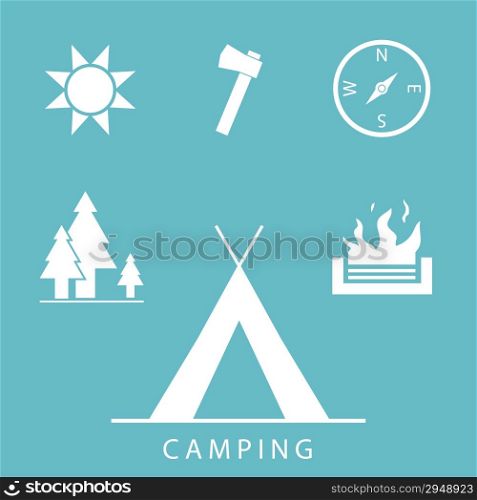 Camping icons set in simple, flat design style