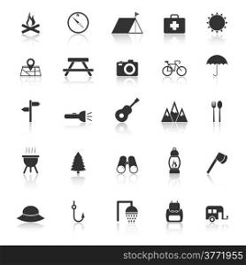 Camping icons with reflect on white background, stock vector