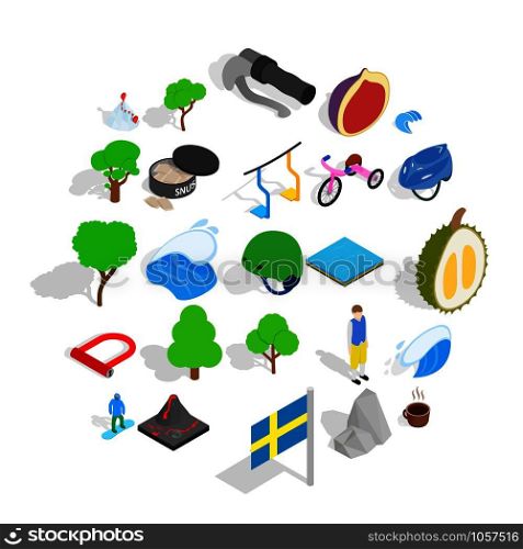 Camping in nature icons set. Isometric set of 25 camping in nature vector icons for web isolated on white background. Camping in nature icons set, isometric style