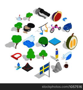 Camping in nature icons set. Isometric set of 25 camping in nature vector icons for web isolated on white background. Camping in nature icons set, isometric style