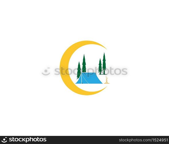 Camping in the forest vector illustration logo