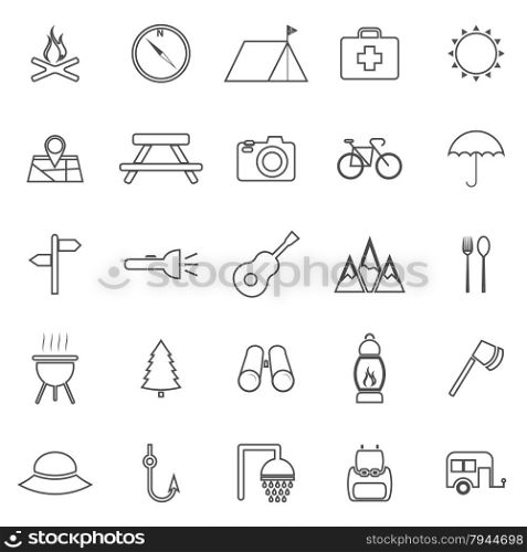 Camping line icons on white background, stock vector