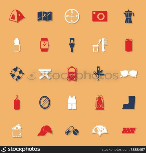Camping necessary classic color icons with shadow, stock vector