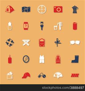 Camping necessary classic color icons with shadow, stock vector