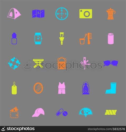 Camping necessary color icons on gray background, stock vector