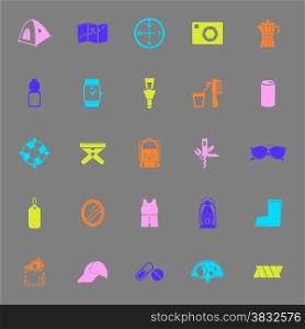 Camping necessary color icons on gray background, stock vector