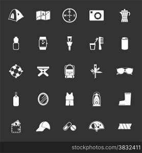 Camping necessary icons on gray background, stock vector