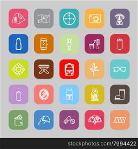 Camping necessary line flat icons, stock vector