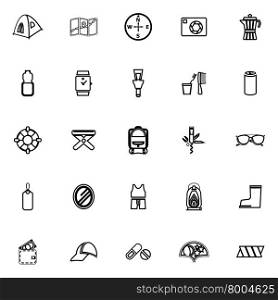 Camping necessary line icons on white background, stock vector