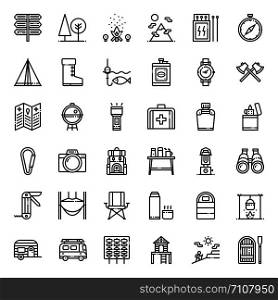 Camping outline icon set, business concept, isolated on white background