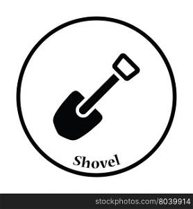 Camping shovel icon. Thin circle design. Vector illustration.