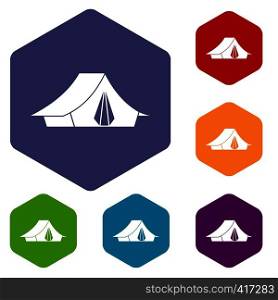 Camping tent icons set rhombus in different colors isolated on white background. Camping tent icons set