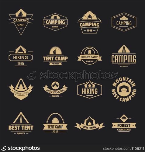 Camping tent logo icons set. Simple illustration of 16 camping tent logo vector icons for web. Camping tent logo icons set, simple style