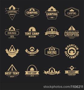 Camping tent logo icons set. Simple illustration of 16 camping tent logo vector icons for web. Camping tent logo icons set, simple style