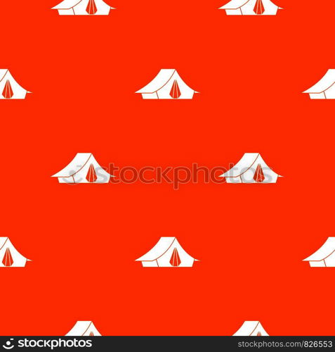 Camping tent pattern repeat seamless in orange color for any design. Vector geometric illustration. Camping tent pattern seamless
