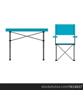 Camping Tourist table and chair vector icons. Hiking folding furniture. Vector illustration in flat design. Camping table and chair