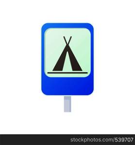 Camping traffic sign icon in cartoon style on a white background. Camping traffic sign icon, cartoon style