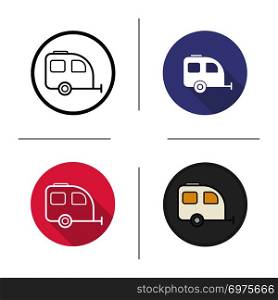 Camping trailer icon. Flat design, linear and color styles. Isolated vector illustrations. Camping trailer icon