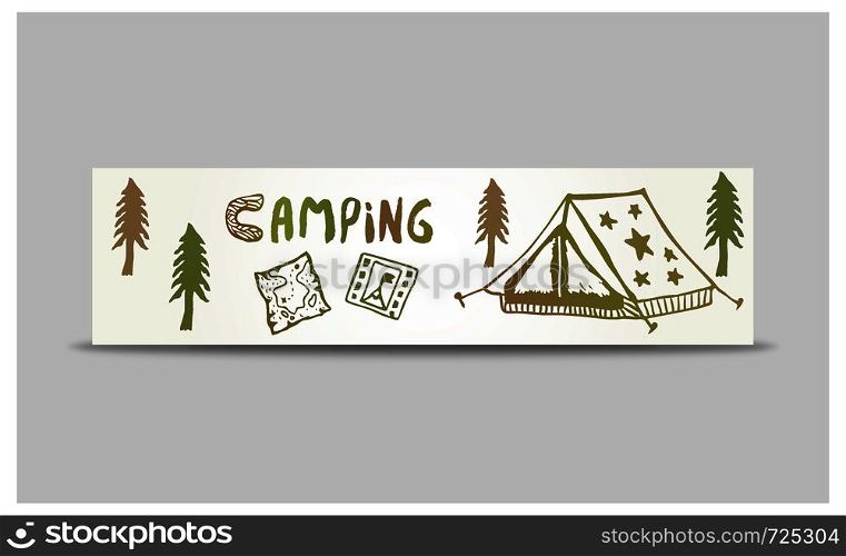 Camping Vector banner. Adventure illustration. Tourism equipment design. Camping Vector banner. Adventure illustration. Tourism equipment design.