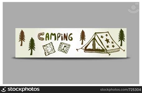 Camping Vector banner. Adventure illustration. Tourism equipment design. Camping Vector banner. Adventure illustration. Tourism equipment design.