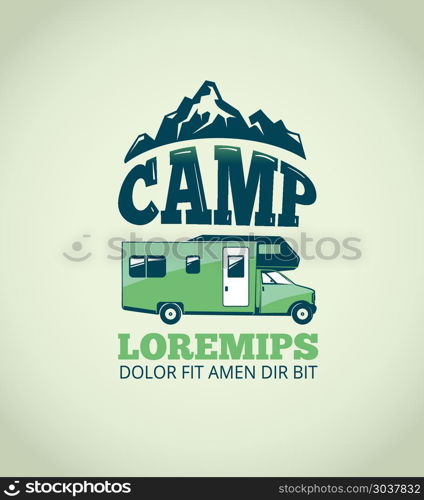 Camping wilderness adventure vector background. Camping wilderness adventure vector background. Logo for camp and illustration emblem with trailer for camp