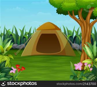 Camping zone with tent scene in the beautiful garden