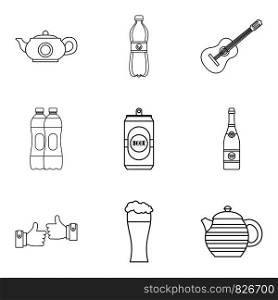 Can of beer icons set. Outline set of 9 can of beer vector icons for web isolated on white background. Can of beer icons set, outline style