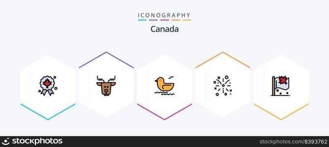 Canada 25 FilledLine icon pack including sign. canada. duck. flag. fire work