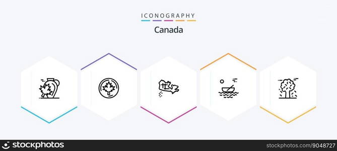 Canada 25 Line icon pack including alpine. river. maple. kayak. boat