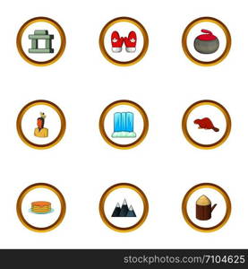 Canada culture icons set. cartoon style set of 9 canada culture vector icons for web design. Canada culture icons set, cartoon style