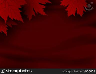 Canada day banner design of red maple leaves on red fabric background with copy space vector illustration