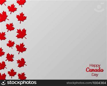 Canada day celebration background in paper cut style. Red maple and Happy Canada Day sign. Gray background with copyspace.. Canada day celebration background in paper cut style. Happy Canada Day text.