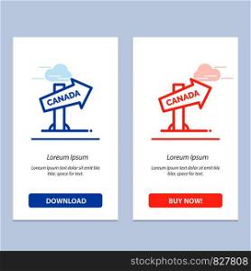 Canada, Direction, Location, Sign Blue and Red Download and Buy Now web Widget Card Template