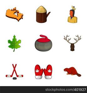 Canada elements icons set. Cartoon illustration of 9 Canada elements vector icons for web. Canada elements icons set, cartoon style