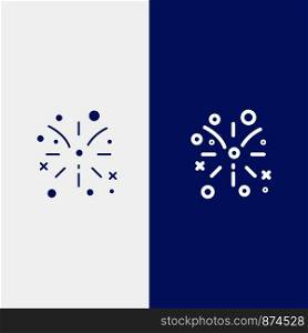 Canada, Fire Work, Fire Line and Glyph Solid icon Blue banner Line and Glyph Solid icon Blue banner